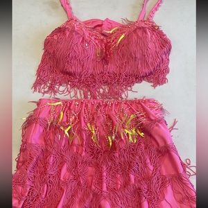 Jazz Dance Costume - pink with fringe! Glamour Costumes